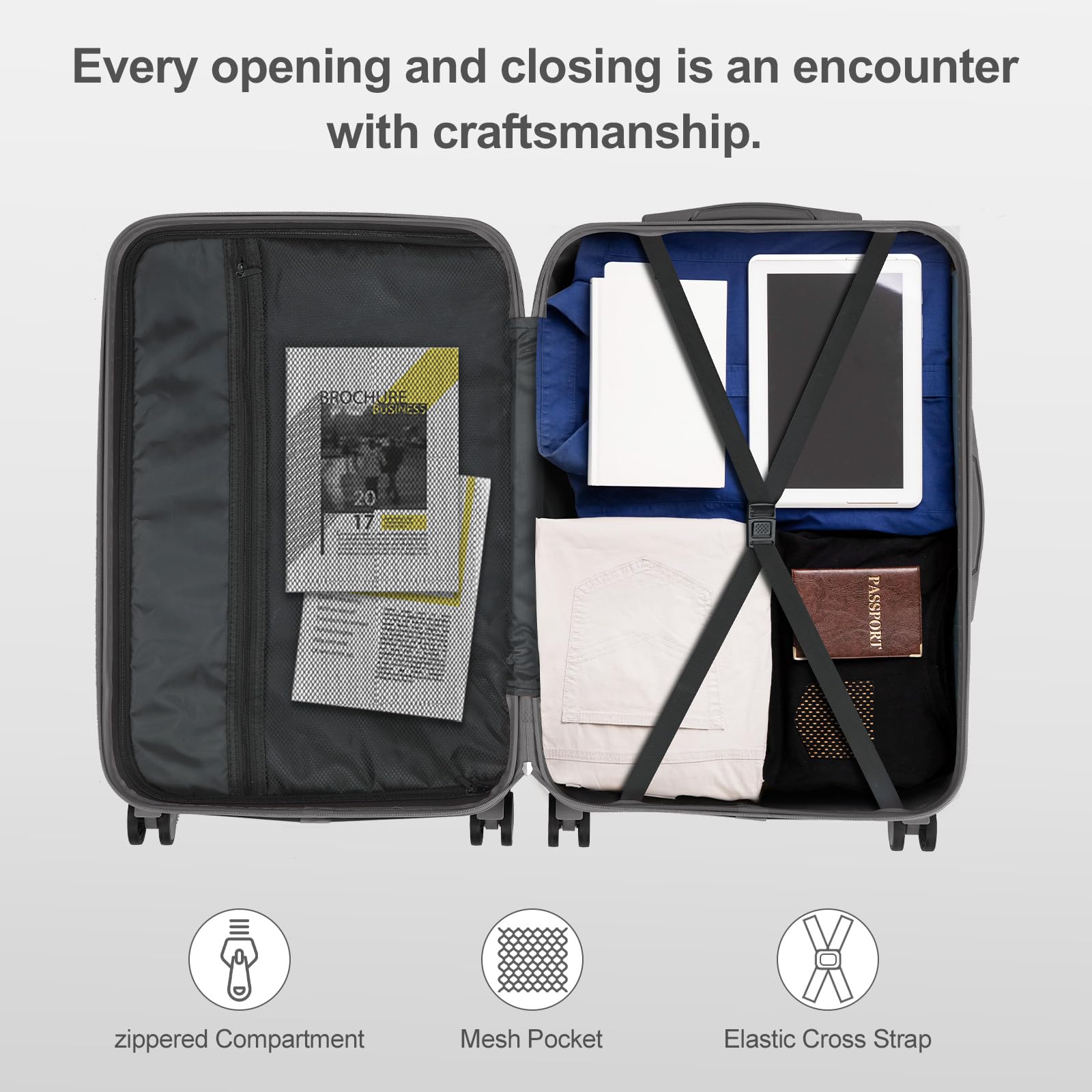 Valise cabine rigide LALAHO 55 cm ABS légère 4 roulettes – Image 5