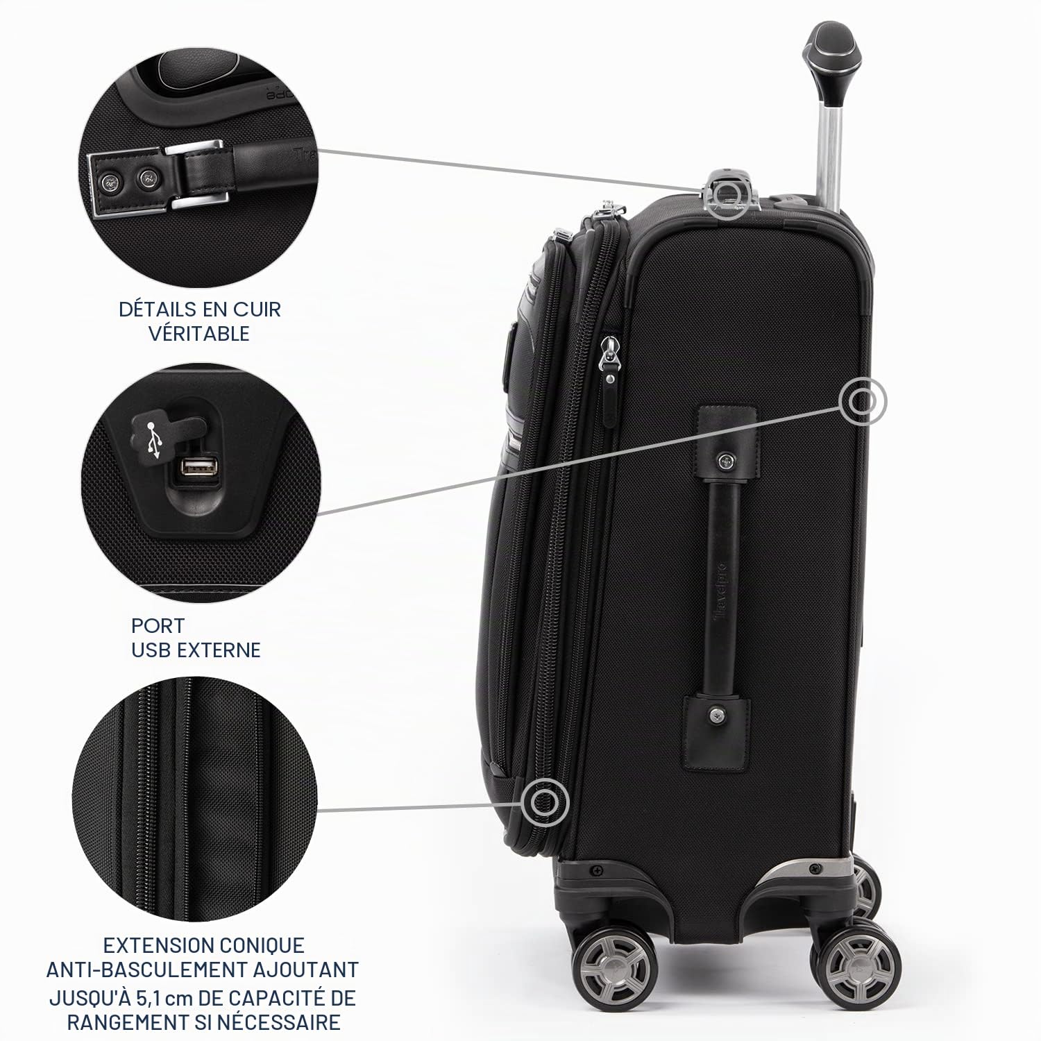 Valise cabine souple Travelpro Platinum Elite 20 pouces extensible 8 roues – Image 5