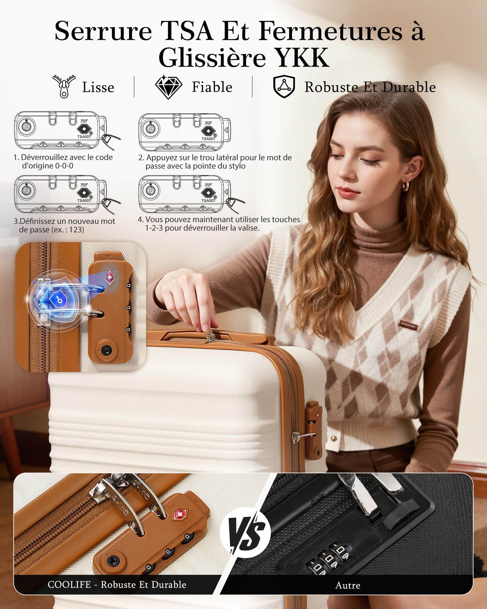 Valise cabine rigide Coolife 55x40x20 cm pour EasyJet avec serrure TSA – Image 5