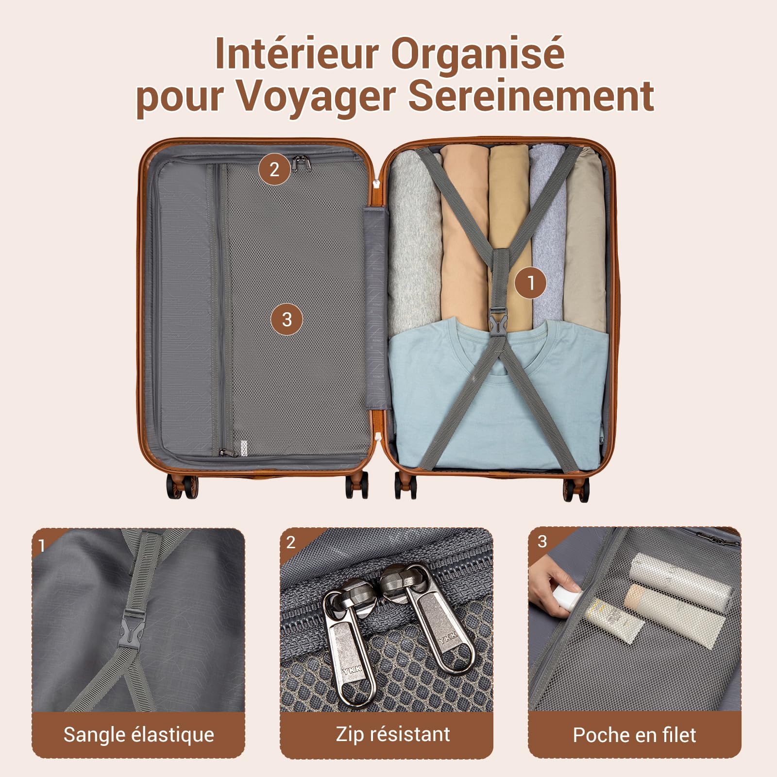 Valise moyenne rigide Kono 65 cm ABS+PC légère avec serrure TSA – Image 6