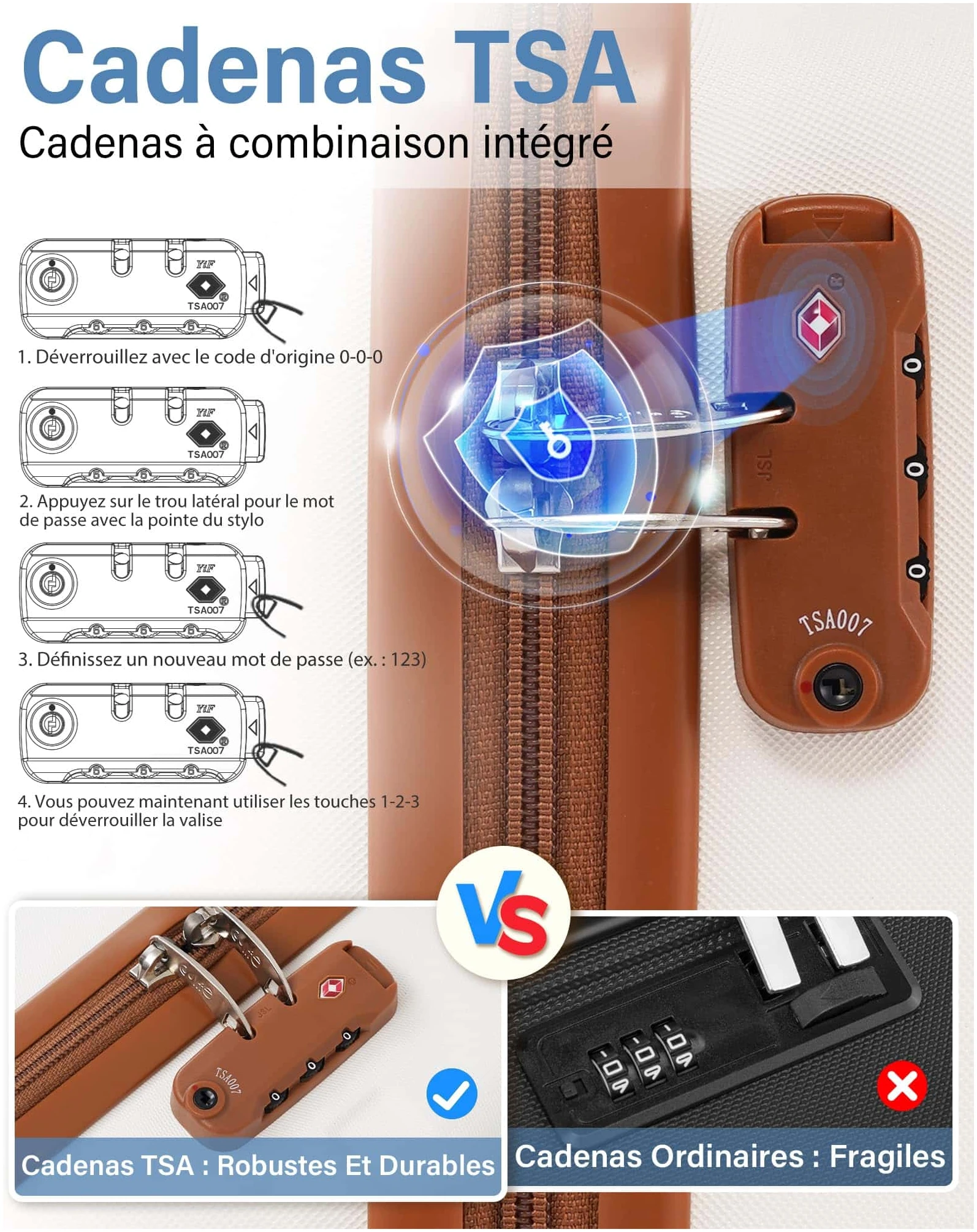 Valise cabine rigide Coolife 55x35x20 avec serrure TSA et 4 roulettes – Image 4