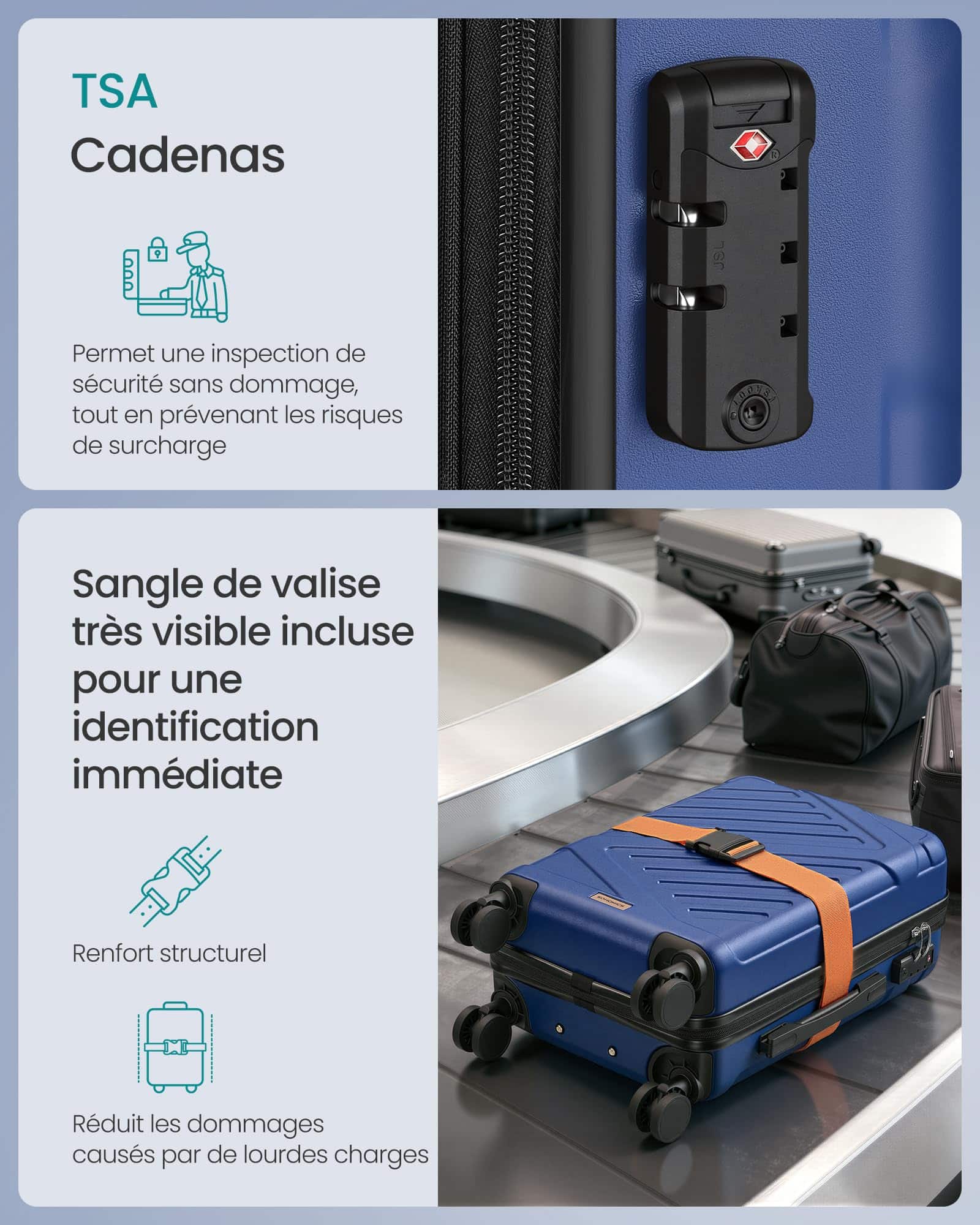 Valise grande taille SONGMICS 75 cm rigide ABS extensible serrure TSA – Image 6