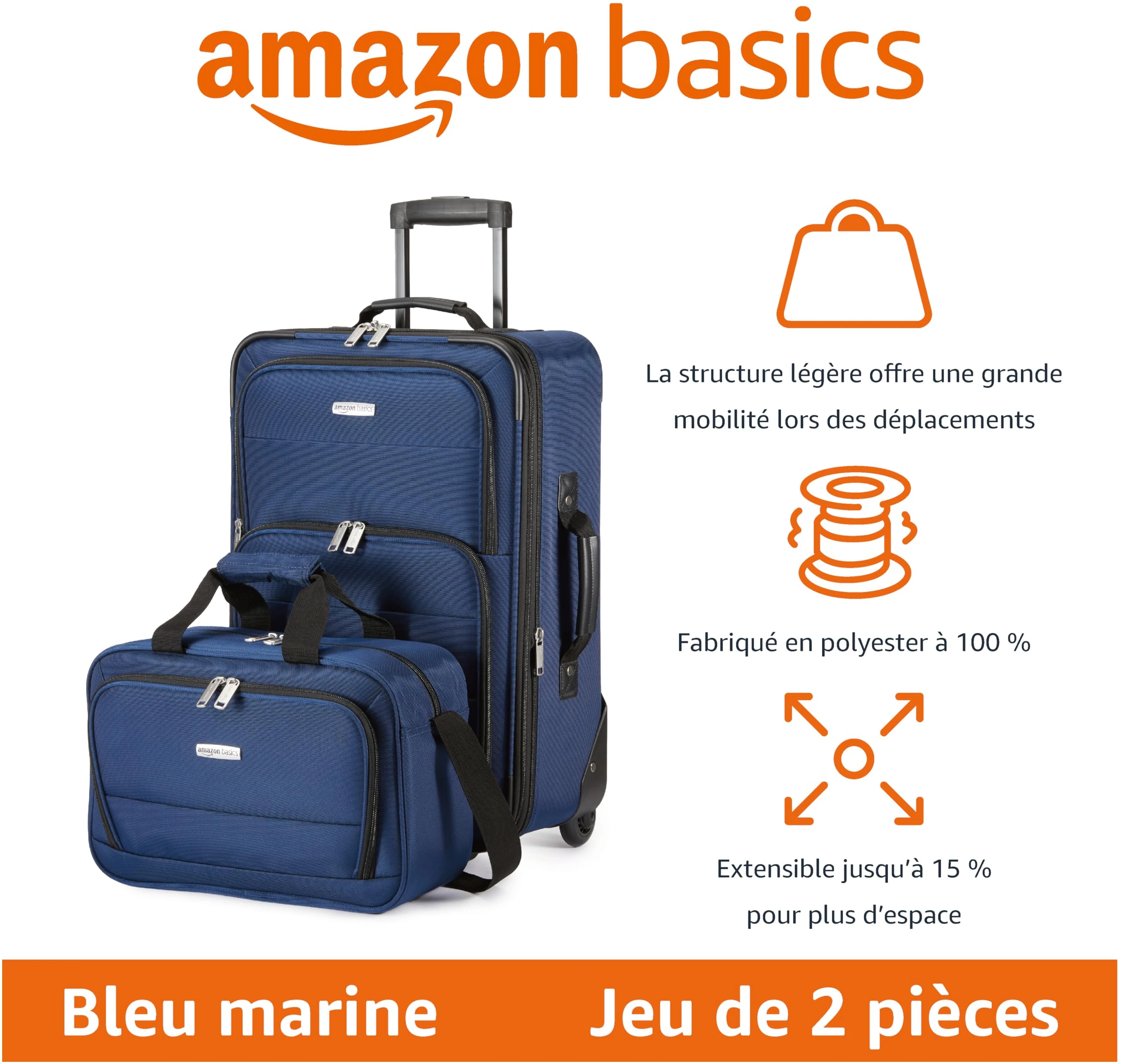 Set de 2 valises souples Amazon Basics extensibles avec sac fourre-tout – Image 3