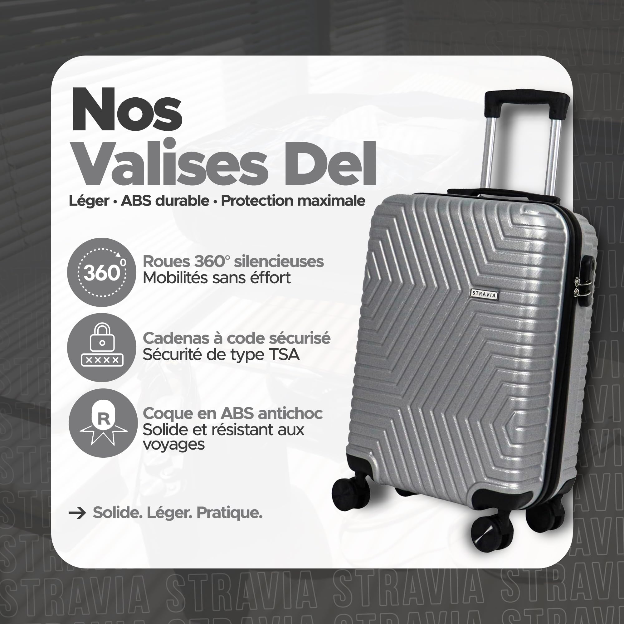 Valise moyenne rigide Stravia Del 65 cm ABS légère 4 roues doubles – Image 6