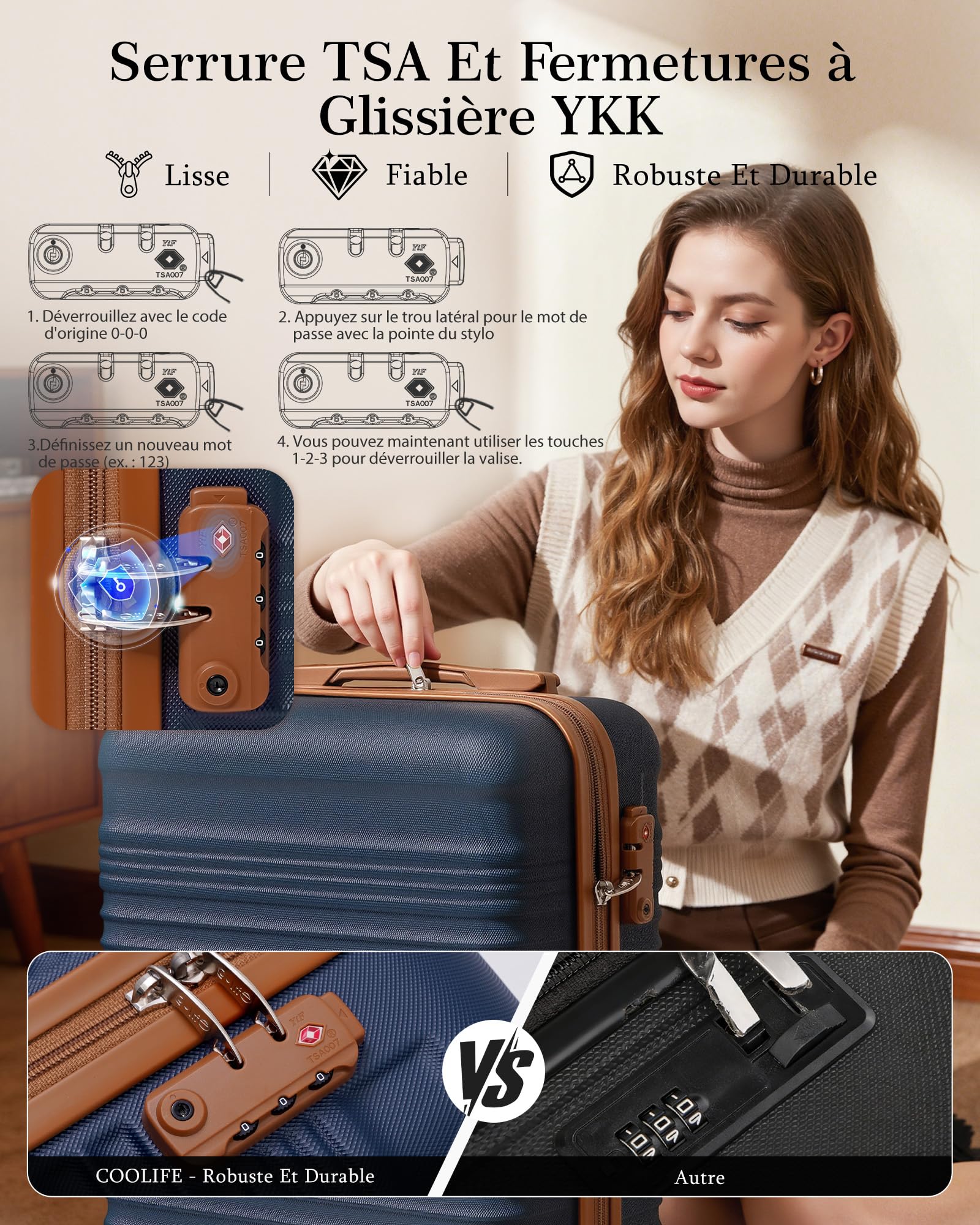 Valise cabine rigide Coolife 55x35x20 cm compatible Ryanair avec serrure TSA – Image 5